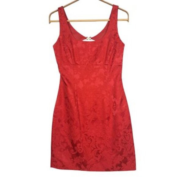 Vintage Jessica McClintock Gunne Sak Damask Brocade Little Red Dress - Picture 2 of 8